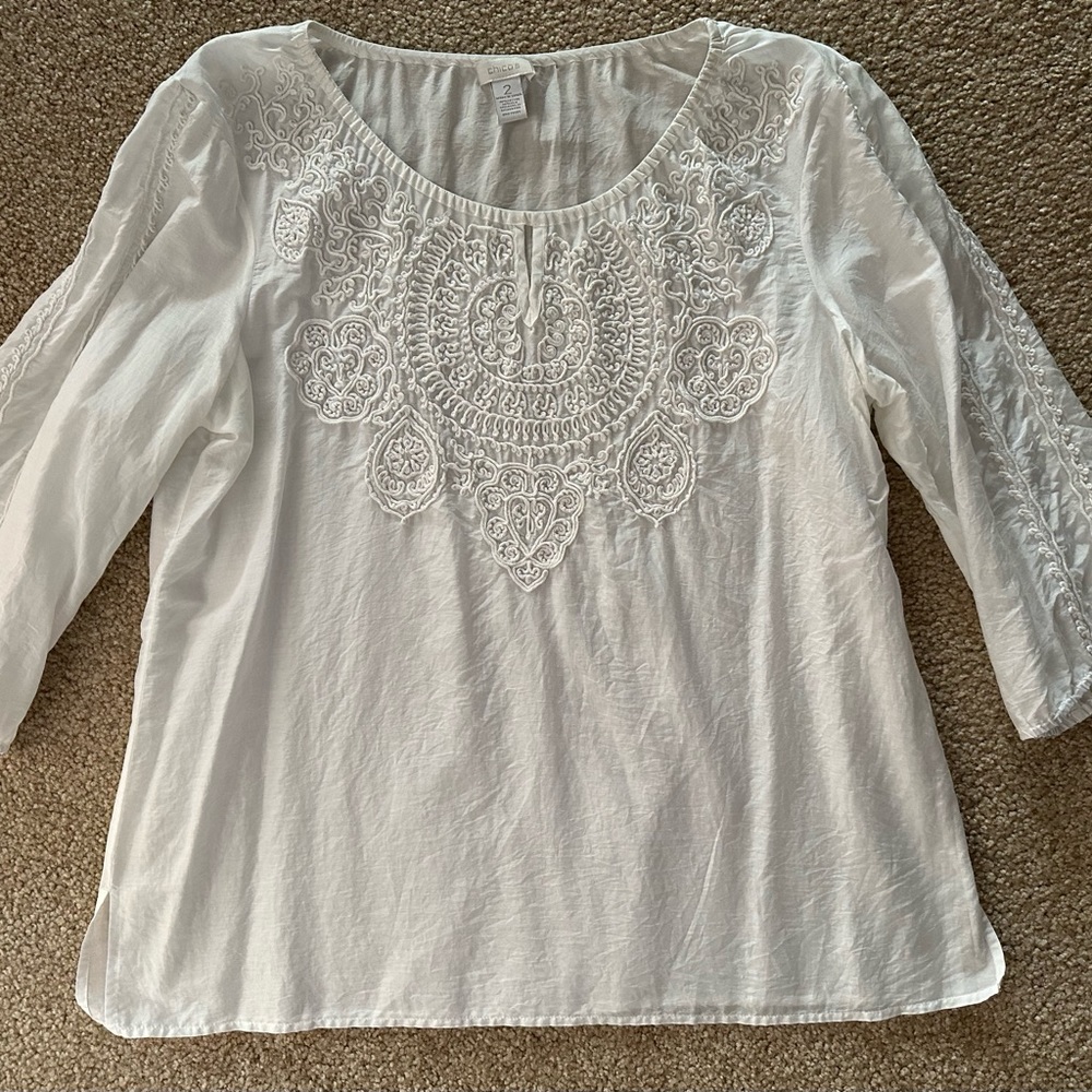 Chicos 2 or 10/12 white boho top